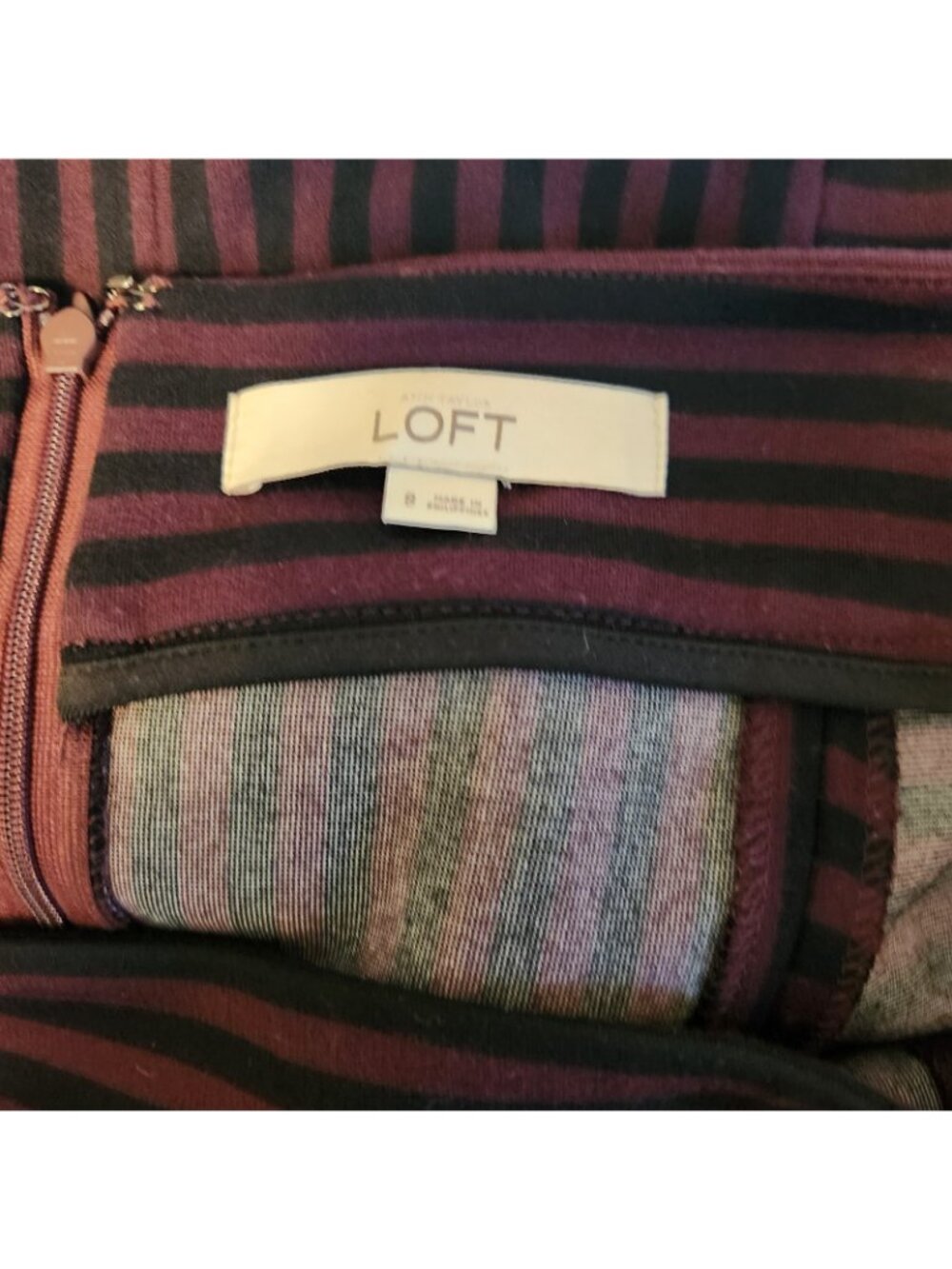 Ann Taylor LOFT Black Purple Striped Pencil Straight Skirt Size 8 MEDIUM BackZip - Picture 5 of 5
